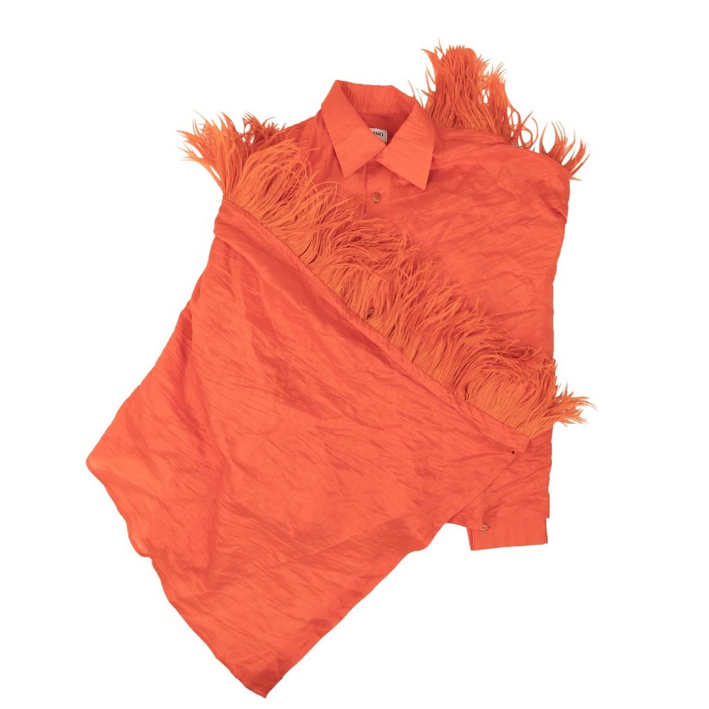 PALOMO Red Father Trim Cape Wool Blouse Size XS $1195